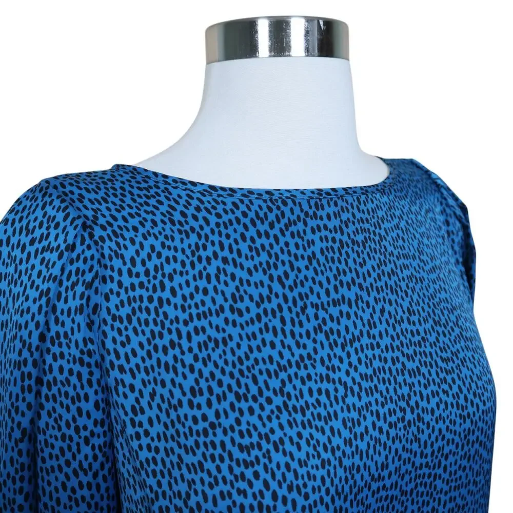 Banana Republic Womens Pleated Volume Sleeve Top Size Small‎ Blue Black Spotted